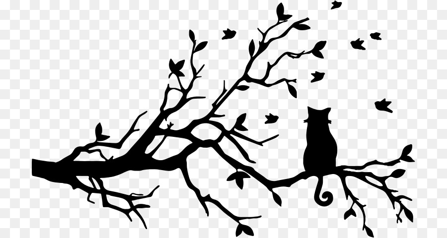 Cat Felidae Silhouette Tree Kitten - black and white flowers branch decorative backgrou png download - 772*480 - Free Transparent Cat png Download.