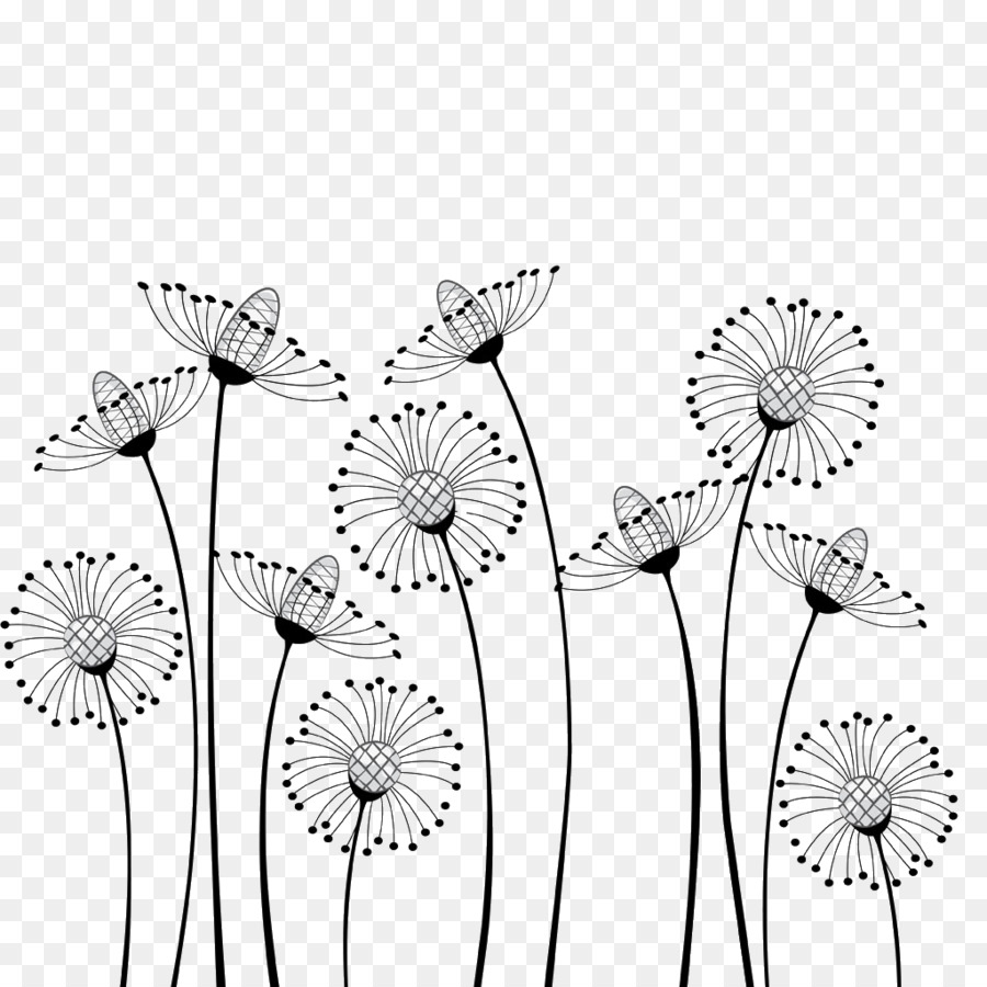 Flower Cartoon Black and white Drawing Clip art - Dandelion png download - 1024*1024 - Free Transparent Flower png Download.