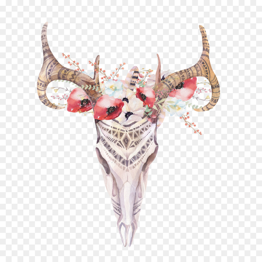 Deer Antler Bohemianism Skull Boho-chic - Hand-painted deer png download - 2362*2362 - Free Transparent Deer png Download.