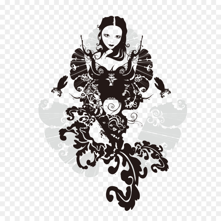 Black and white Euclidean vector Illustration - Elegant woman in black and white painting png download - 1181*1181 - Free Transparent Black And White png Download.