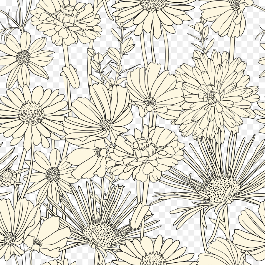 Draw Flowers Drawing Pattern - Flowers, black and white line art background - vector material png download - 2917*2917 - Free Transparent Draw Flowers png Download.