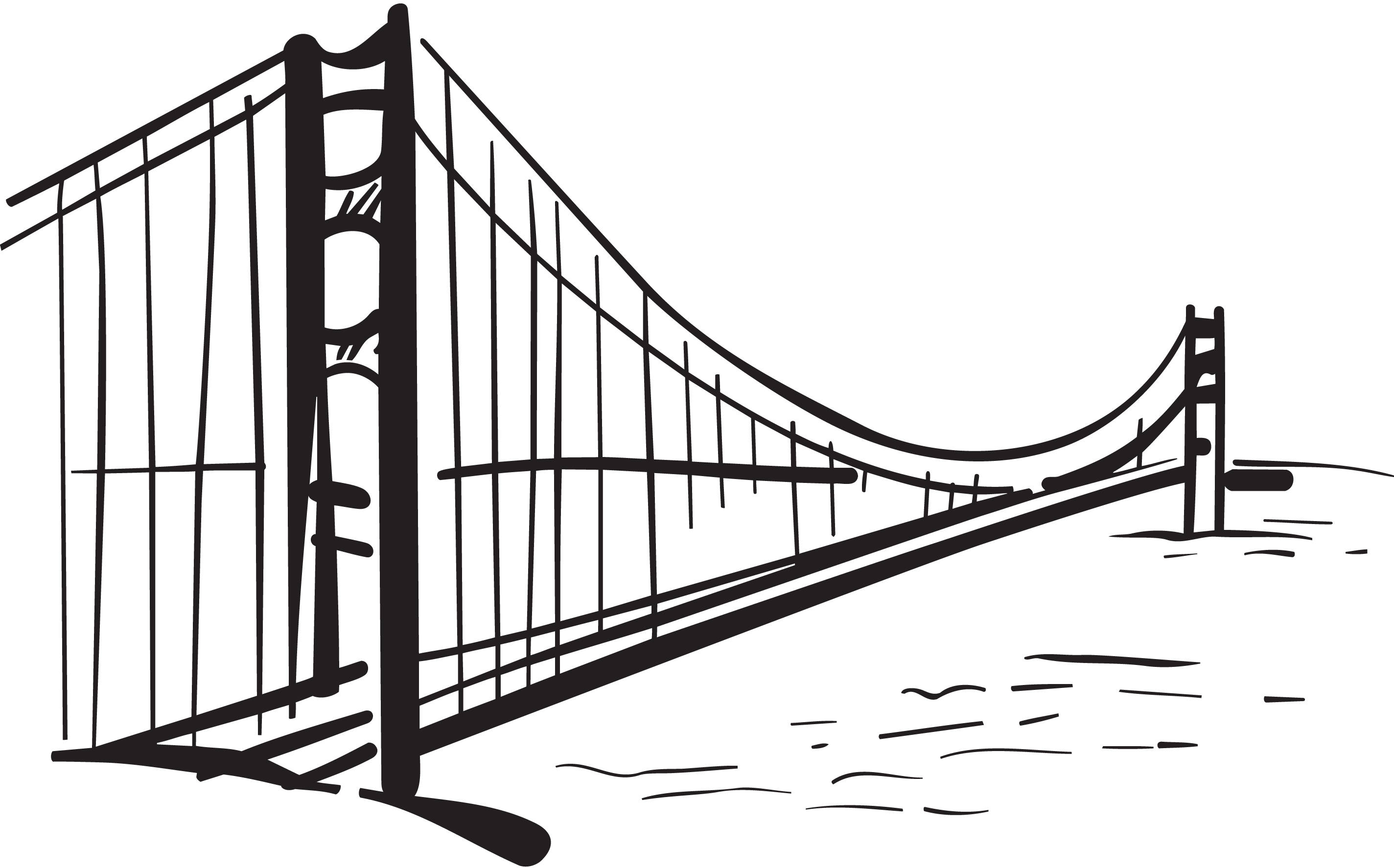 Golden Gate Bridge Drawing Silhouette - Hand drawn silhouette Bridge ...