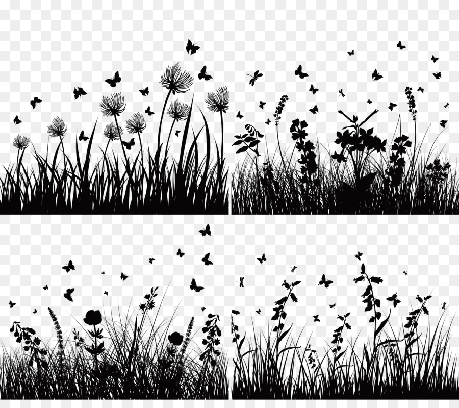 Flower Silhouette Royalty-free - Dandelion flowers and butterfly silhouettes png download - 6144*5394 - Free Transparent Flower png Download.