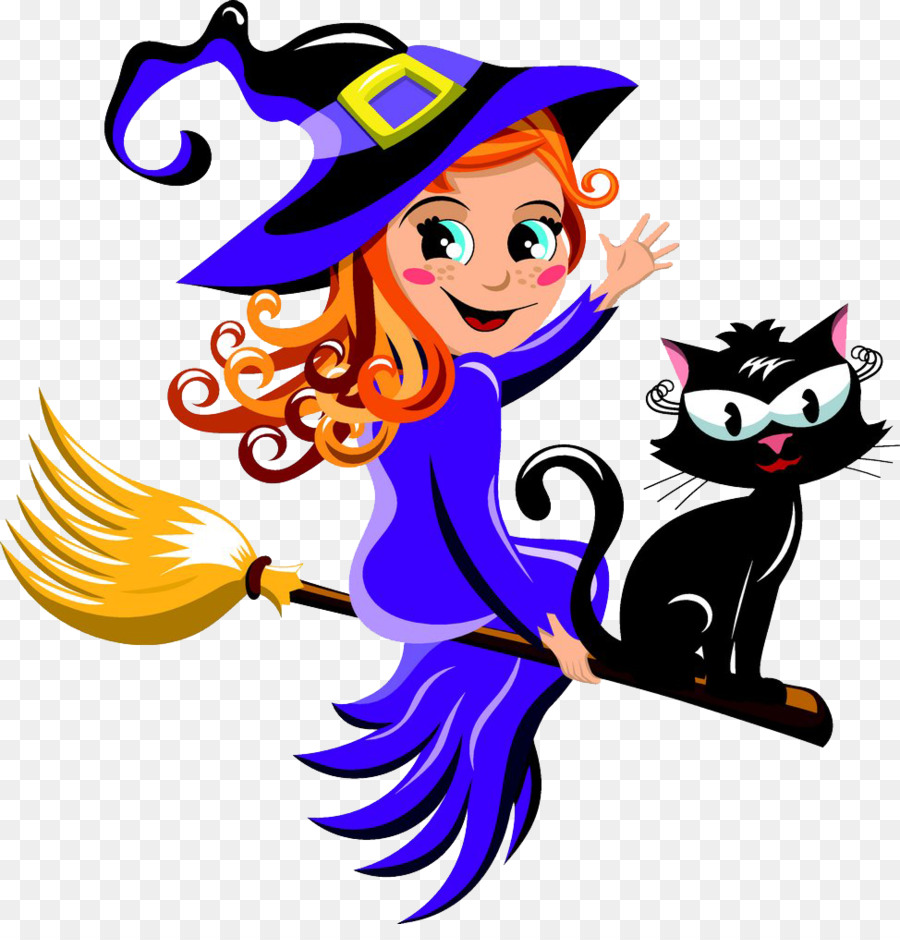Black cat Witchcraft Halloween - Witch sitting on broom png download - 974*1000 - Free Transparent Cat png Download.