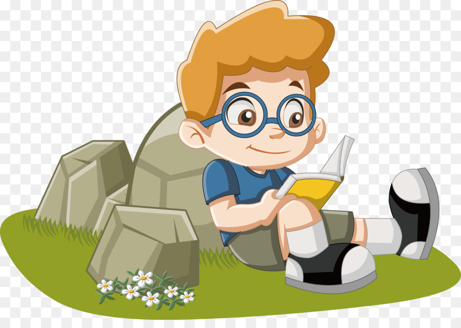 Child Cartoon - Reading a book sitting on the grass little boy png download - 2988*2072 - Free Transparent Child png Download.