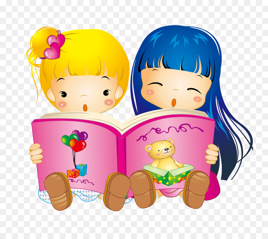 Child Cartoon Download - Little girls reading fairy tales png download - 800*800 - Free Transparent  png Download.