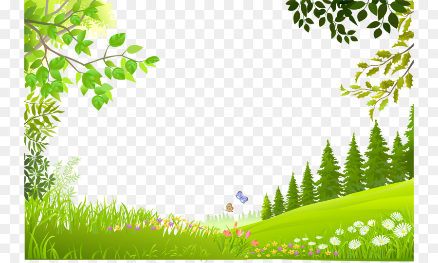 Nature Landscape - Cartoon trees plants green grass background material png download - 800*540 - Free Transparent Nature png Download.