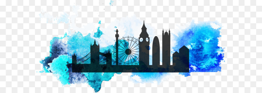 London Eye New York City Watercolor painting - London Silhouette watercolor landscape png download - 3008*1477 - Free Transparent Silhouette ai,png Download.