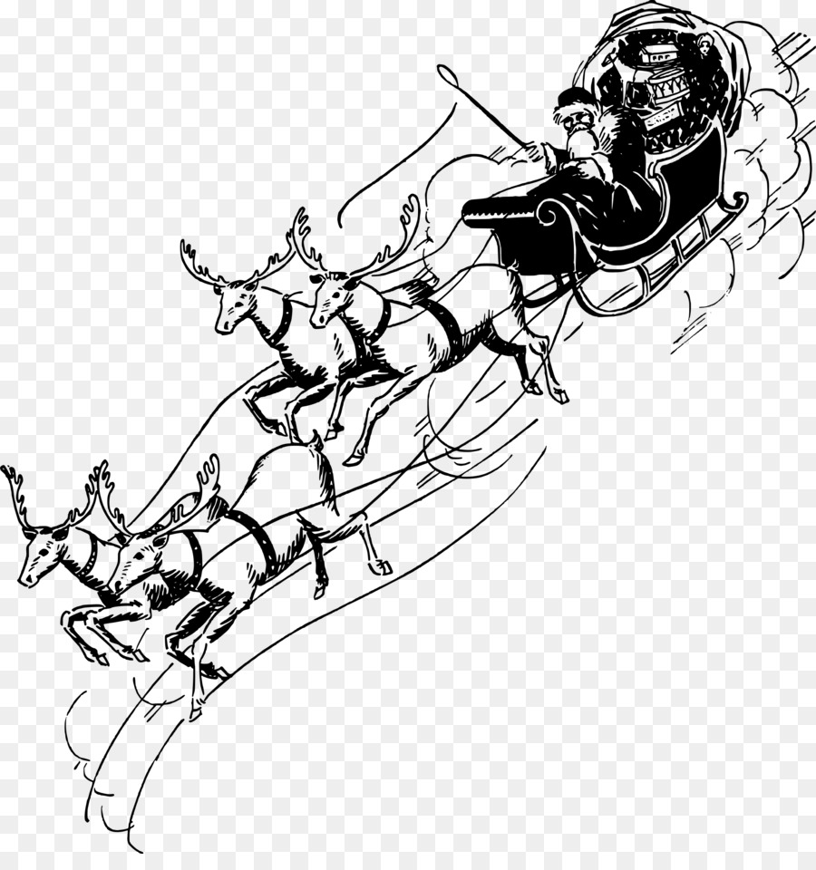 Line art Drawing Clip art - santa sleigh png download - 2292*2400 - Free Transparent Line Art png Download.