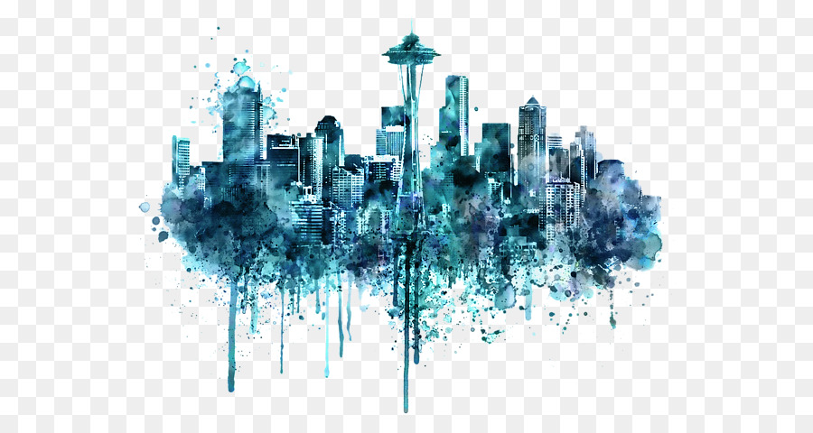 Seattle Watercolor painting Skyline Drawing - monochrome png download - 600*471 - Free Transparent  png Download.