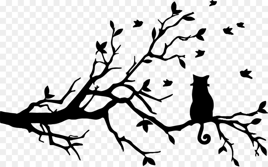 Black cat Silhouette Clip art Kitten - bird silhouette png wall decal png download - 1920*1190 - Free Transparent Cat png Download.