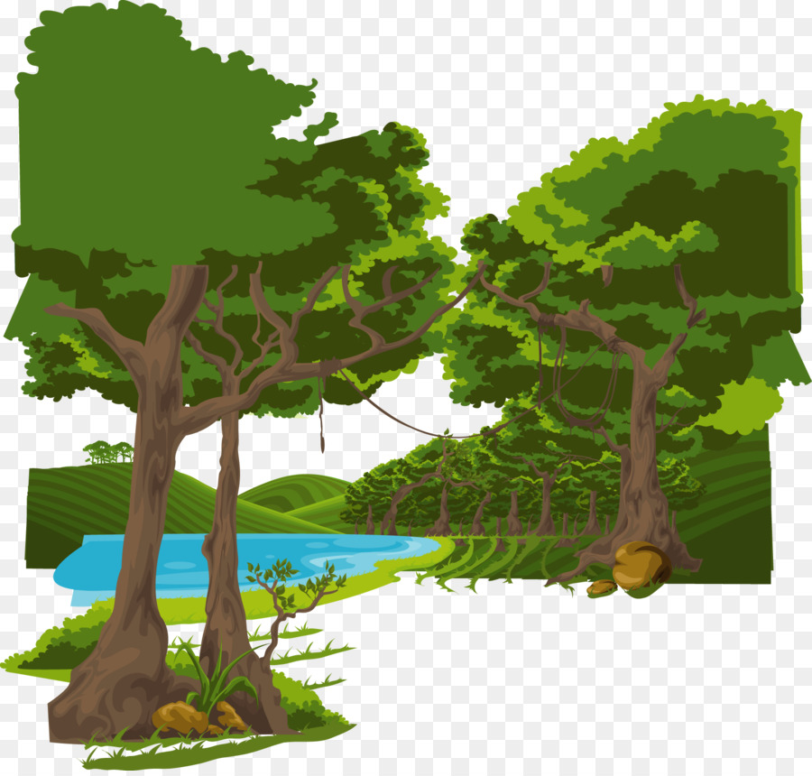 Cartoon Graphic design Illustration - Between forest trees mountain lake png download - 1732*1643 - Free Transparent  Cartoon png Download.