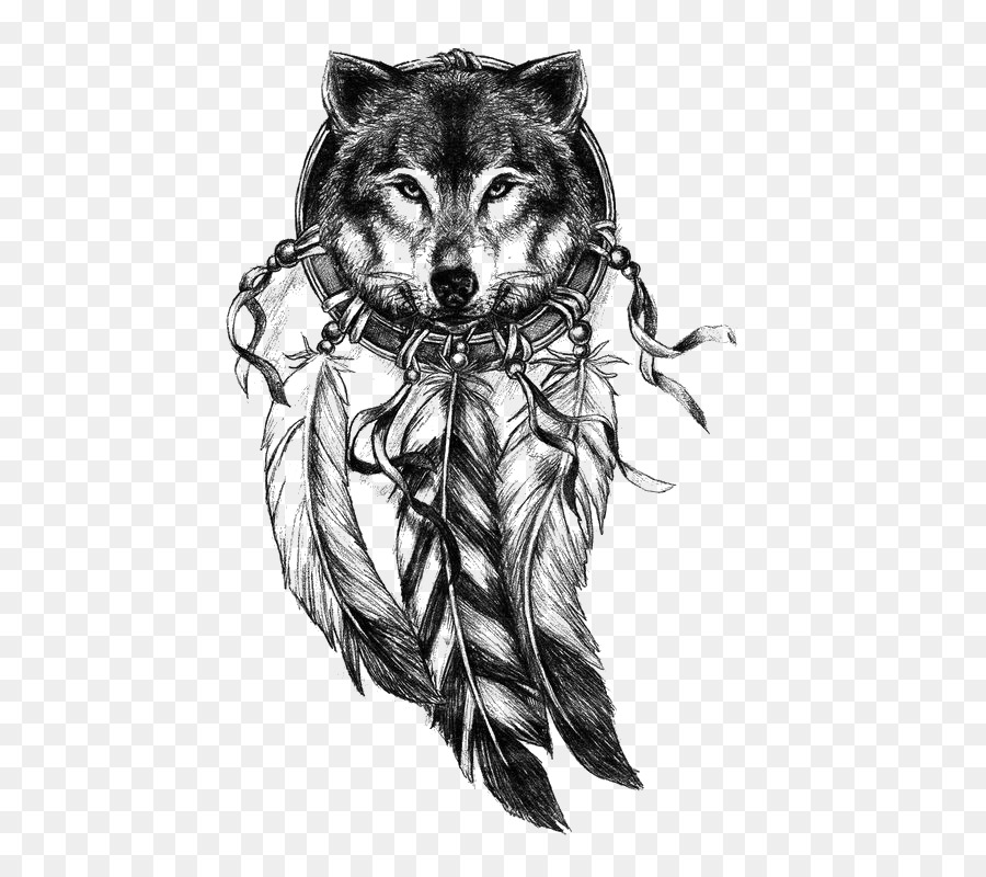 Gray wolf Dreamcatcher Tattoo Drawing - Wolf Avatar png download - 564*797 - Free Transparent Gray Wolf png Download.