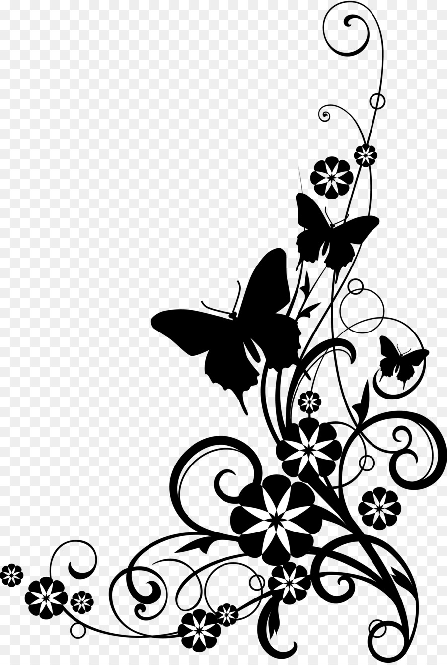 Flower Black and white Clip art - Butterfly Pictures Black And White png download - 2225*3300 - Free Transparent Flower png Download.