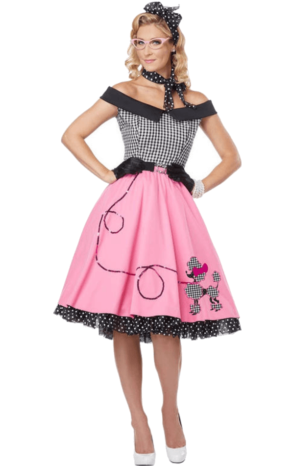 Classic sock hop outfits! Bonus points for making your own poodle skirt  with cotton balls and hot glue. | Sock hop outfits, Outfits, Poodle dress