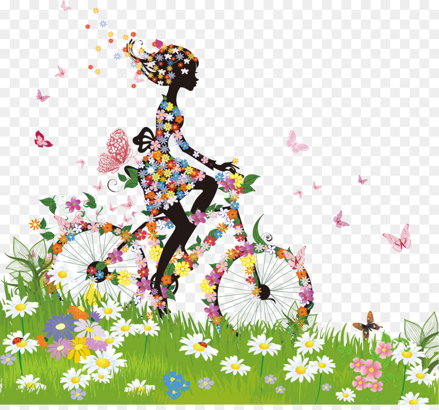 Bicycle Flower Clip art - Colorful spring woman silhouette vector material png download - 2053*1890 - Free Transparent  png Download.