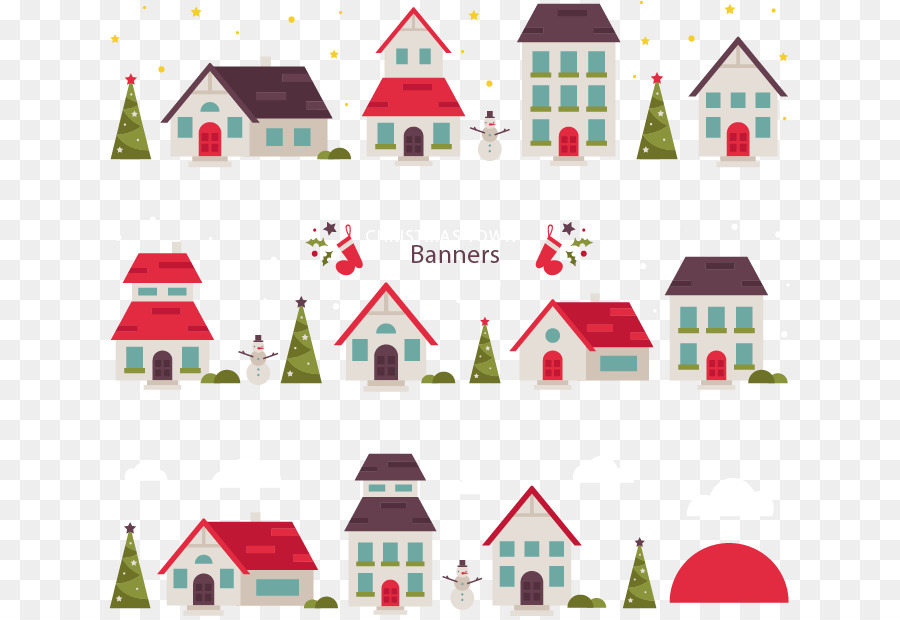 Christmas Banner Vecteur - Three Christmas banners town png download - 681*616 - Free Transparent Christmas  png Download.