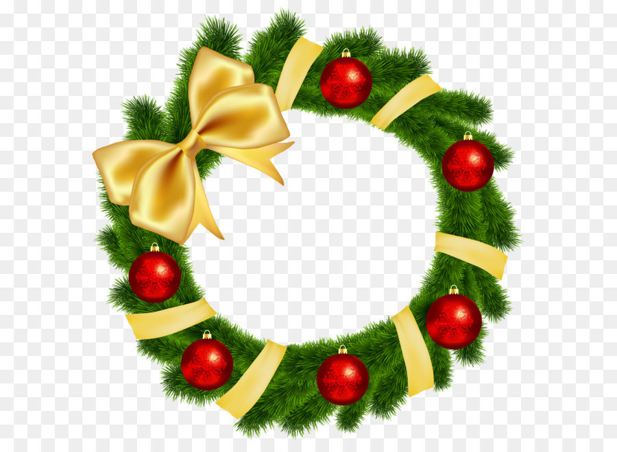 Wreath Christmas Clip art - Christmas Wreath with Yellow Bow Transparent PNG Clip Art Image png download - 3000*3014 - Free Transparent Christmas  png Download.