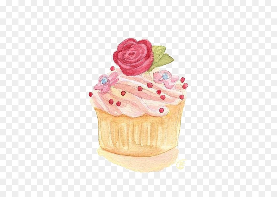 Cupcake Watercolor painting Illustration - Rose cake png download - 500*636 - Free Transparent Cupcake png Download.