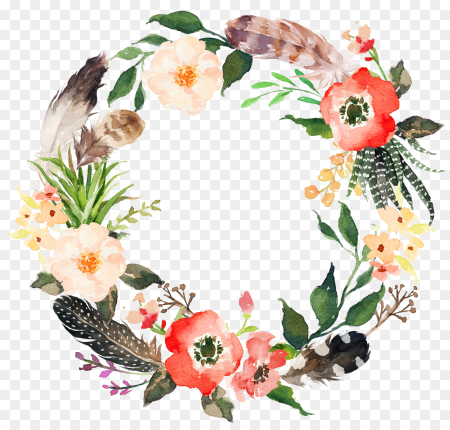 Wedding invitation Wreath Flower Watercolor painting Garland - Sen Department feather wreath of flowers png download - 3713*3541 - Free Transparent Wedding Invitation png Download.