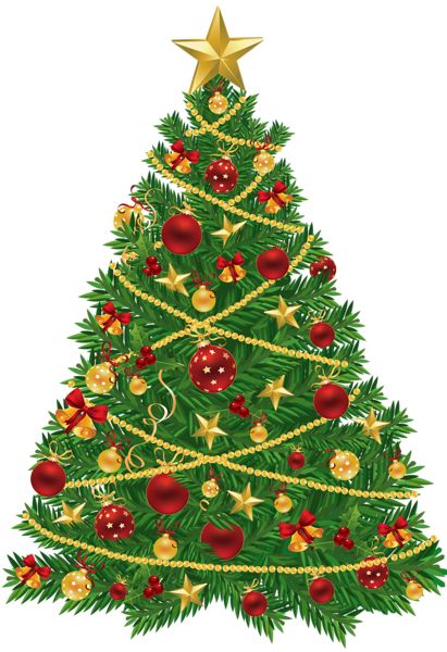 Large Transparent Christmas Tree with Red and Gold Ornaments 