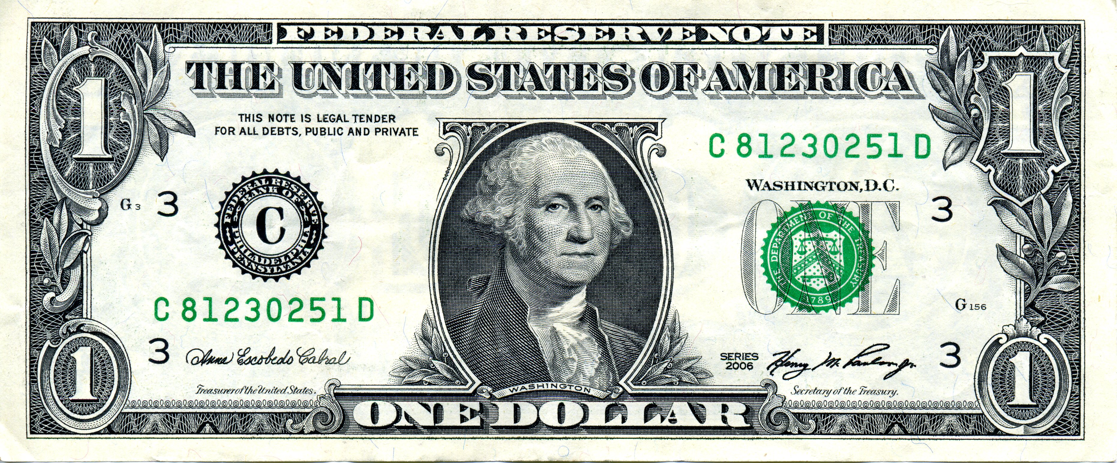 Clipart one dollar bill 