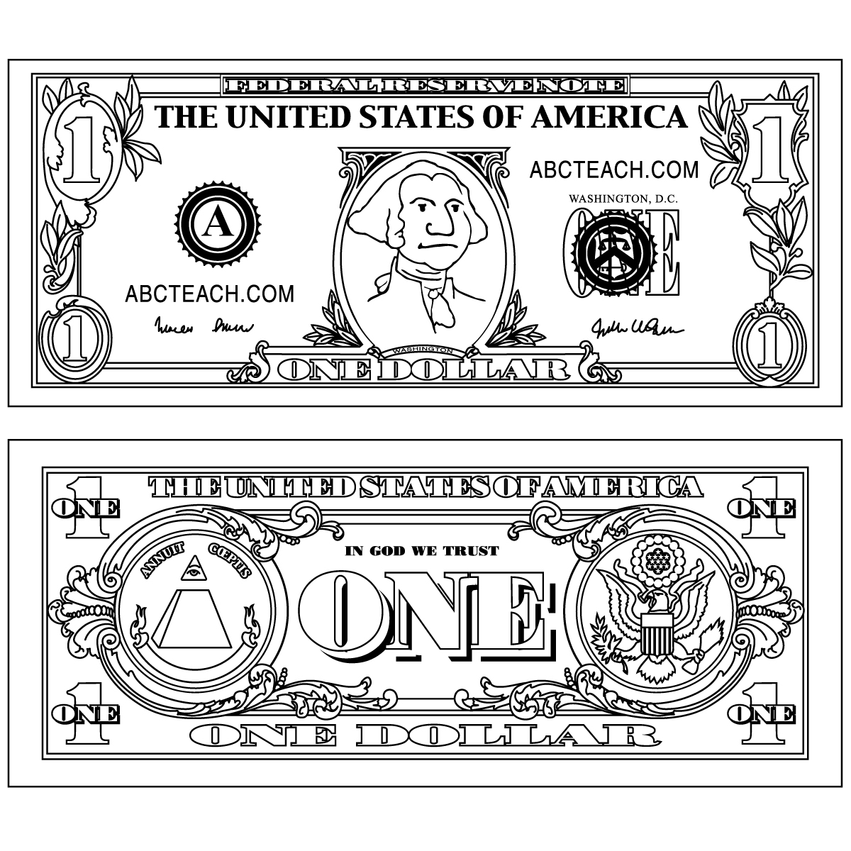 black and white dollar bill template