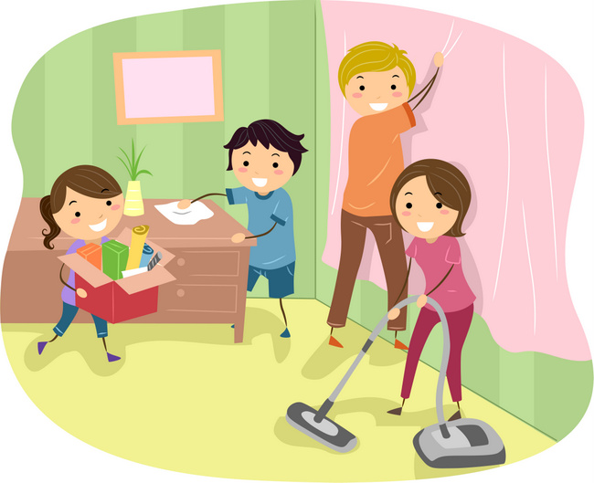 students cleaning classroom clipart