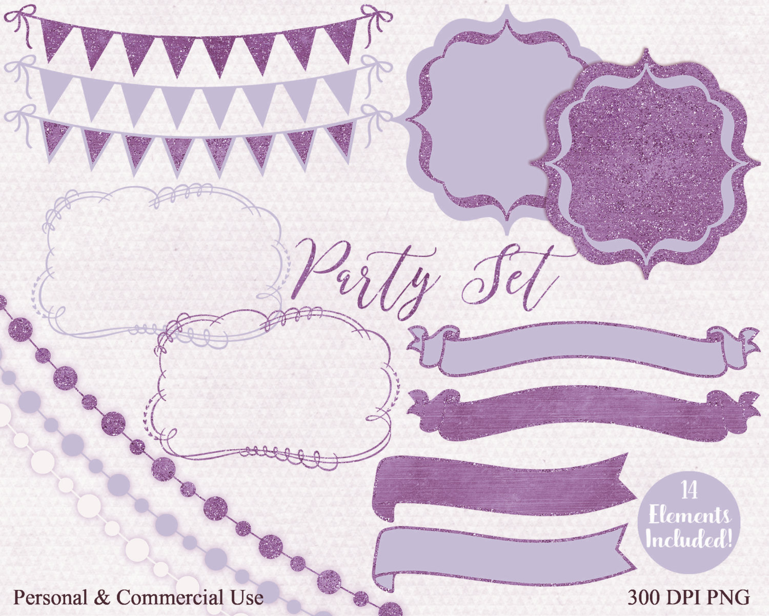 LAVENDER  PURPLE Bunting Clipart Commercial Use Clip Art Party 