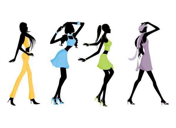 Clipart of silhouette girl in a fashion show 
