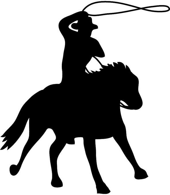 Silhouette cowboy with rope clipart 