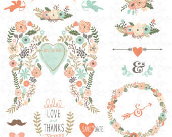 Wedding Clipart pack WEDDING FLORA UMBRELLA clip art,Vintage 