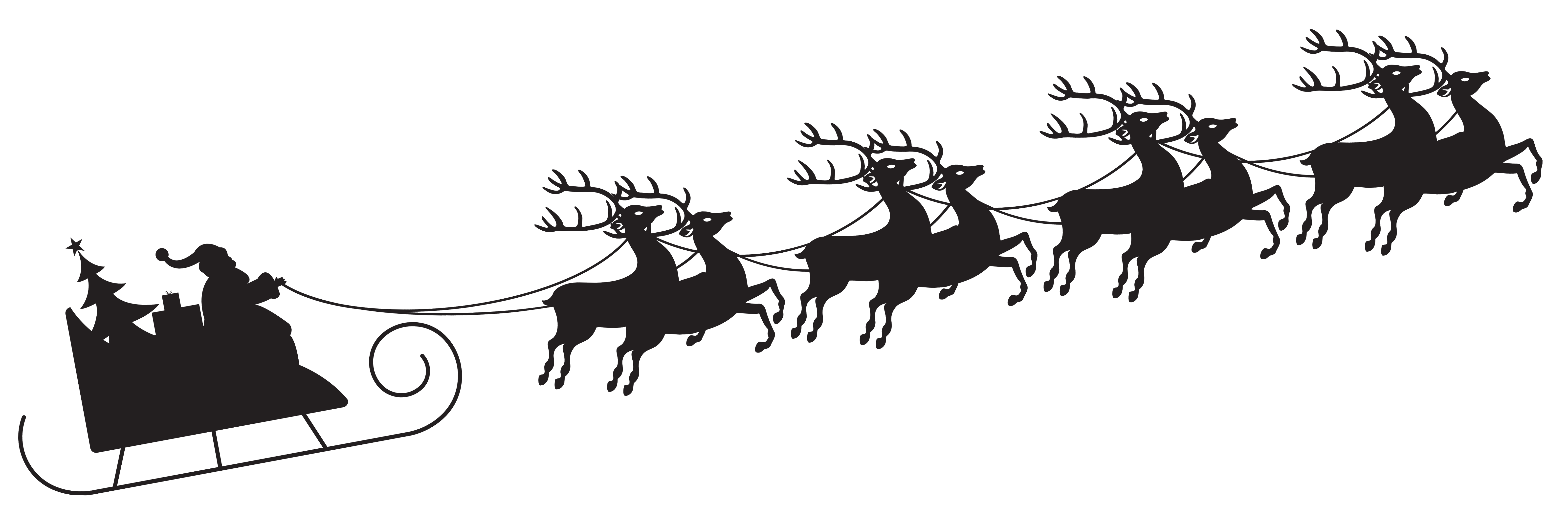 Santa with Sleigh Silhouette Transparent PNG Clip Art Image 