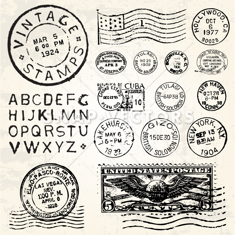 Vintage Postage Stamp Set, Retro Vintage Stamps, Clip Art Stamps, Clip Art  Scrapbooking Stamps, Antique Shabby Clip Art, Postage Clip Art 