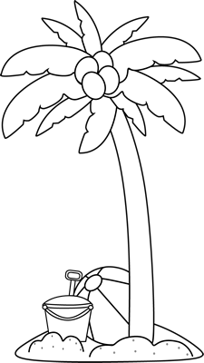 Black and White Palm Tree and Beach Toys Clip Art 