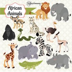 Cute African safari animal cartoon scene vector illustration 