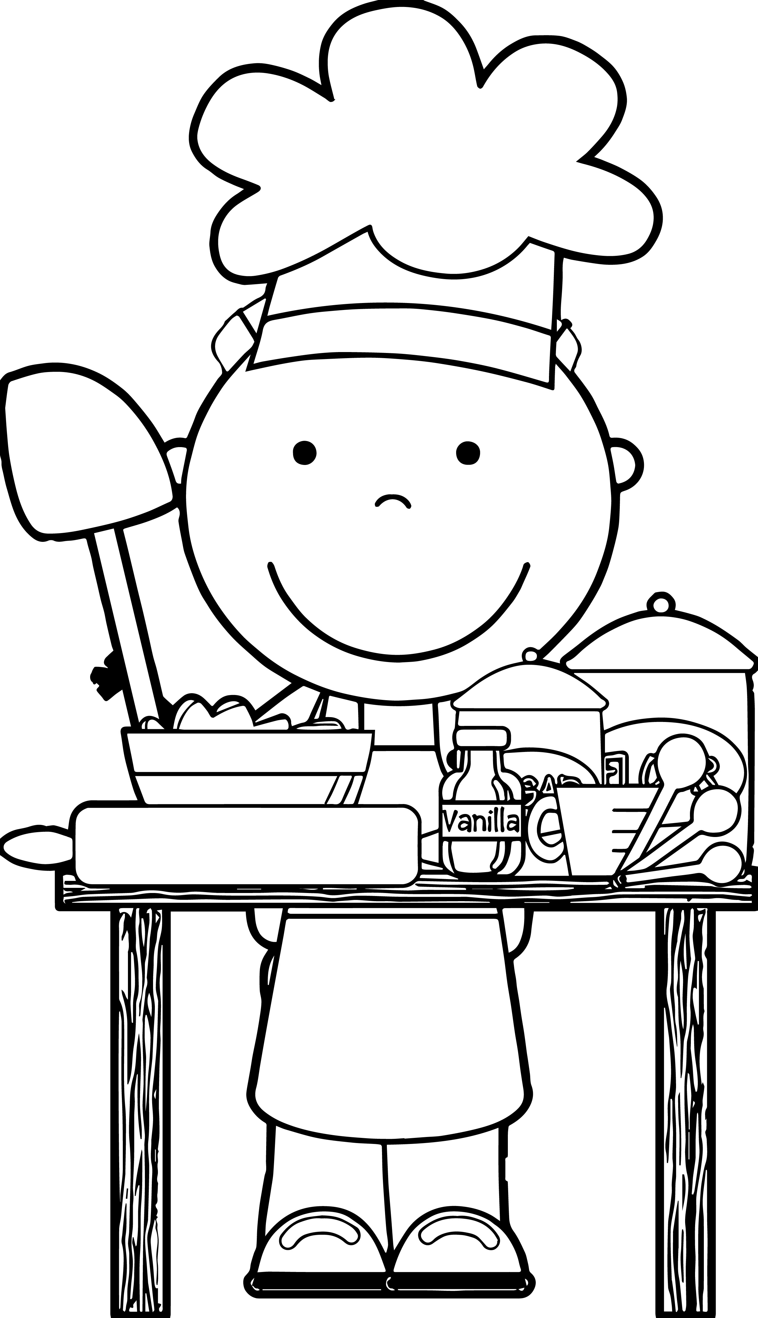 Cute kid chef clipart black and white 