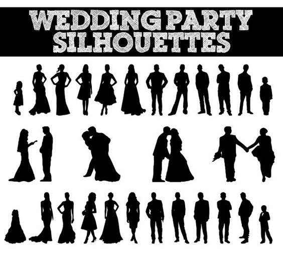 Wedding Party Silhouettes // Wedding, Bride, Bridesmaid, Groomsman 