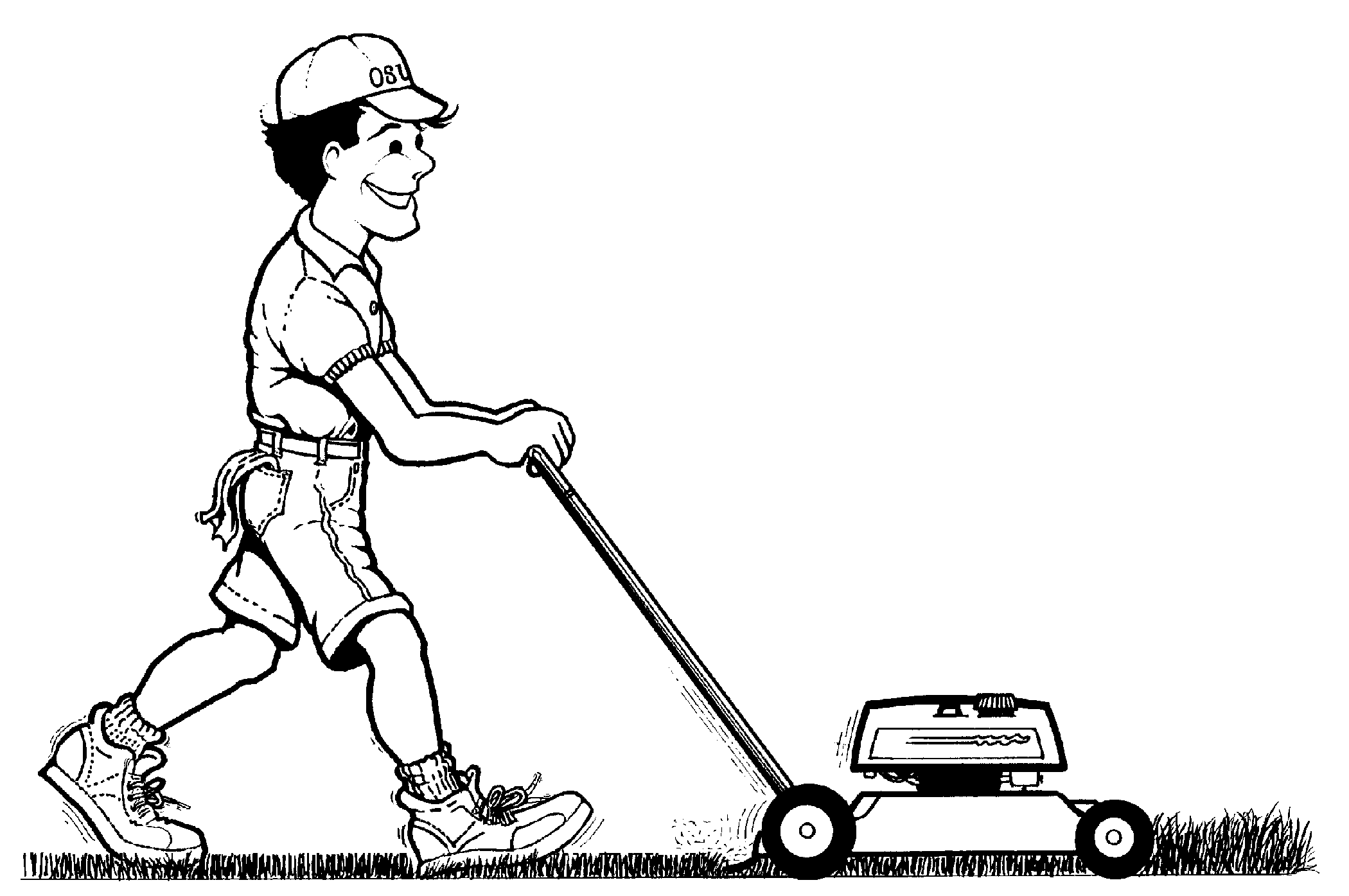Lawn Mowing Black And White Clipart 