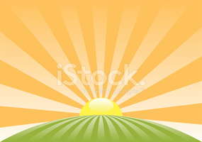 Vector Abstract Rural Landscape With Rising Sun stock vectors 