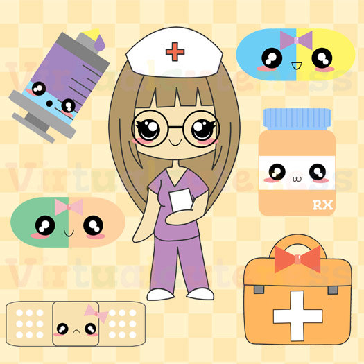 Kawaii Doctor Clipart Cute Nurse Medical Clip Art Digital by 