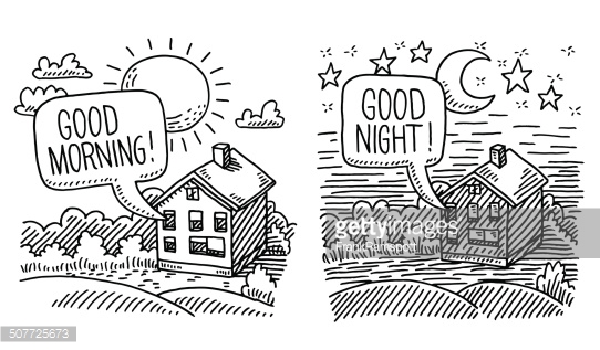 Day and night clipart black and white 