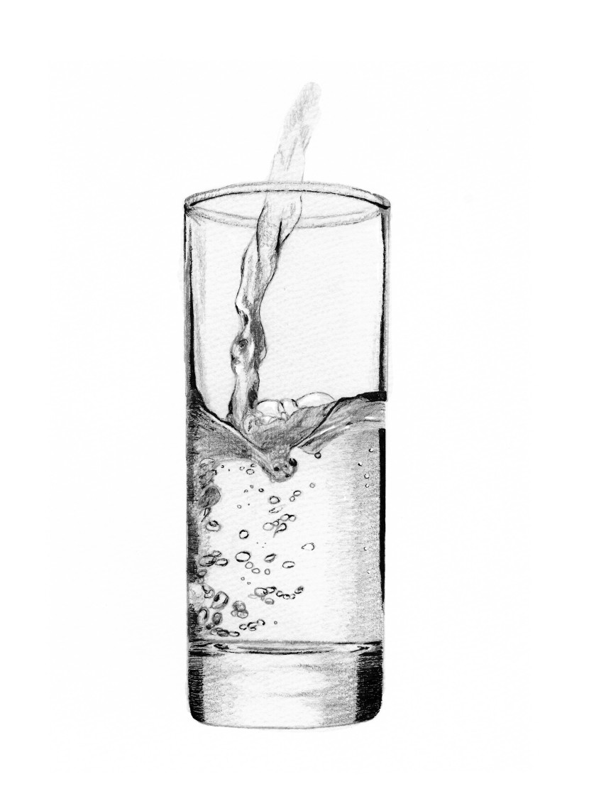 Glass of water drinking water black and white clipart 