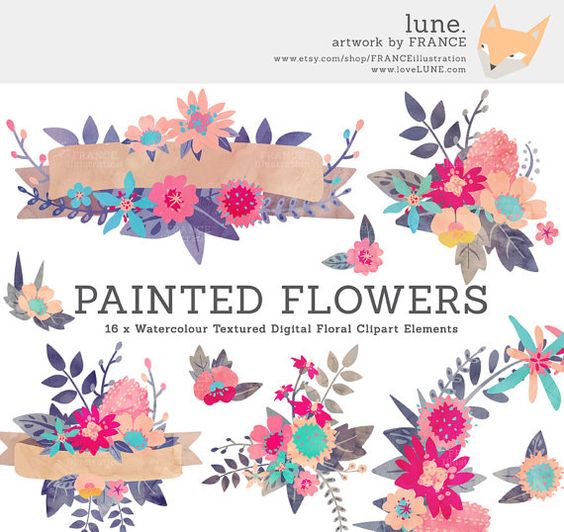 GET 3 FOR 2. Watercolor Flower Clipart Wreaths, Banners + Bouquets 