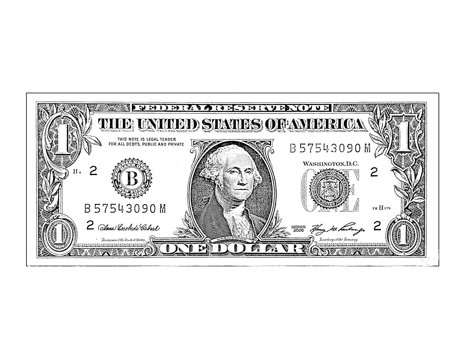 dollar bill black and white clipart