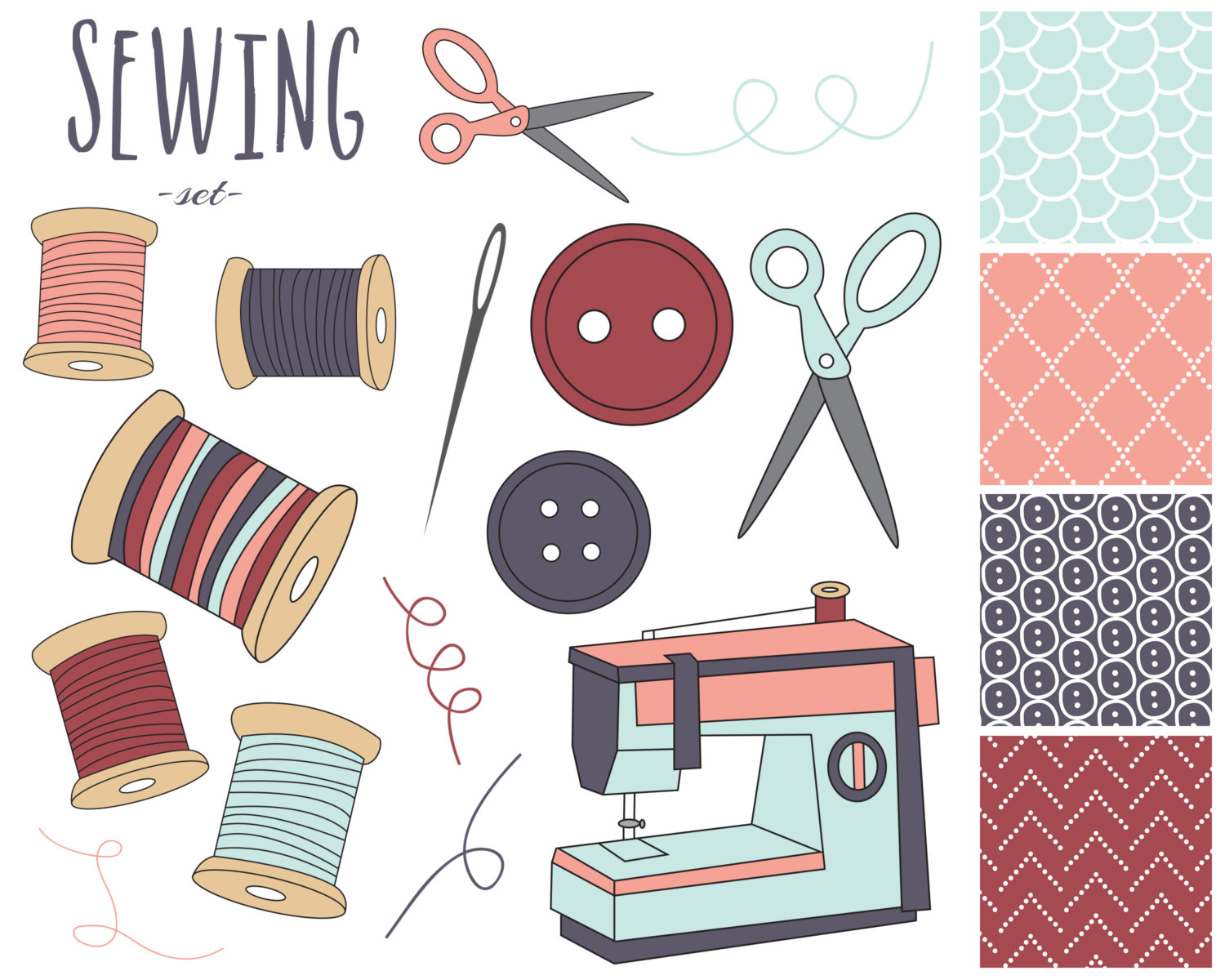 Sewing Kit Digital Clipart Clip Art Illustrations Instant Clipart | My ...