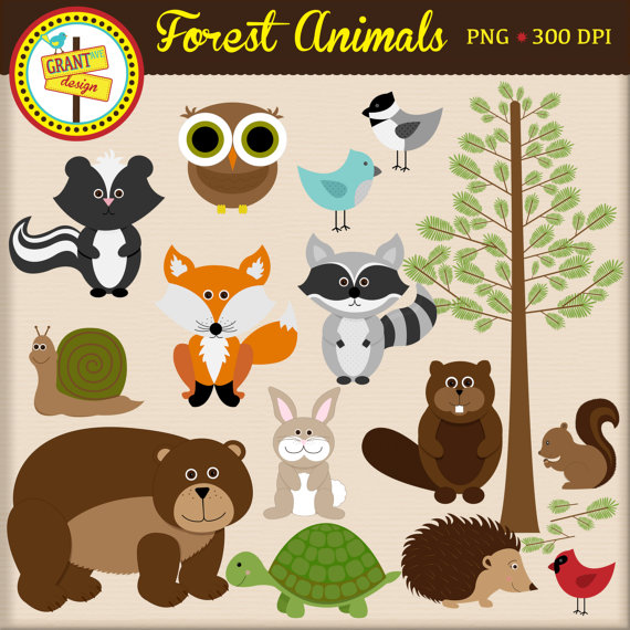Forest Animals Clipart Woodland Animals Clip by GrantAvenueDesign 