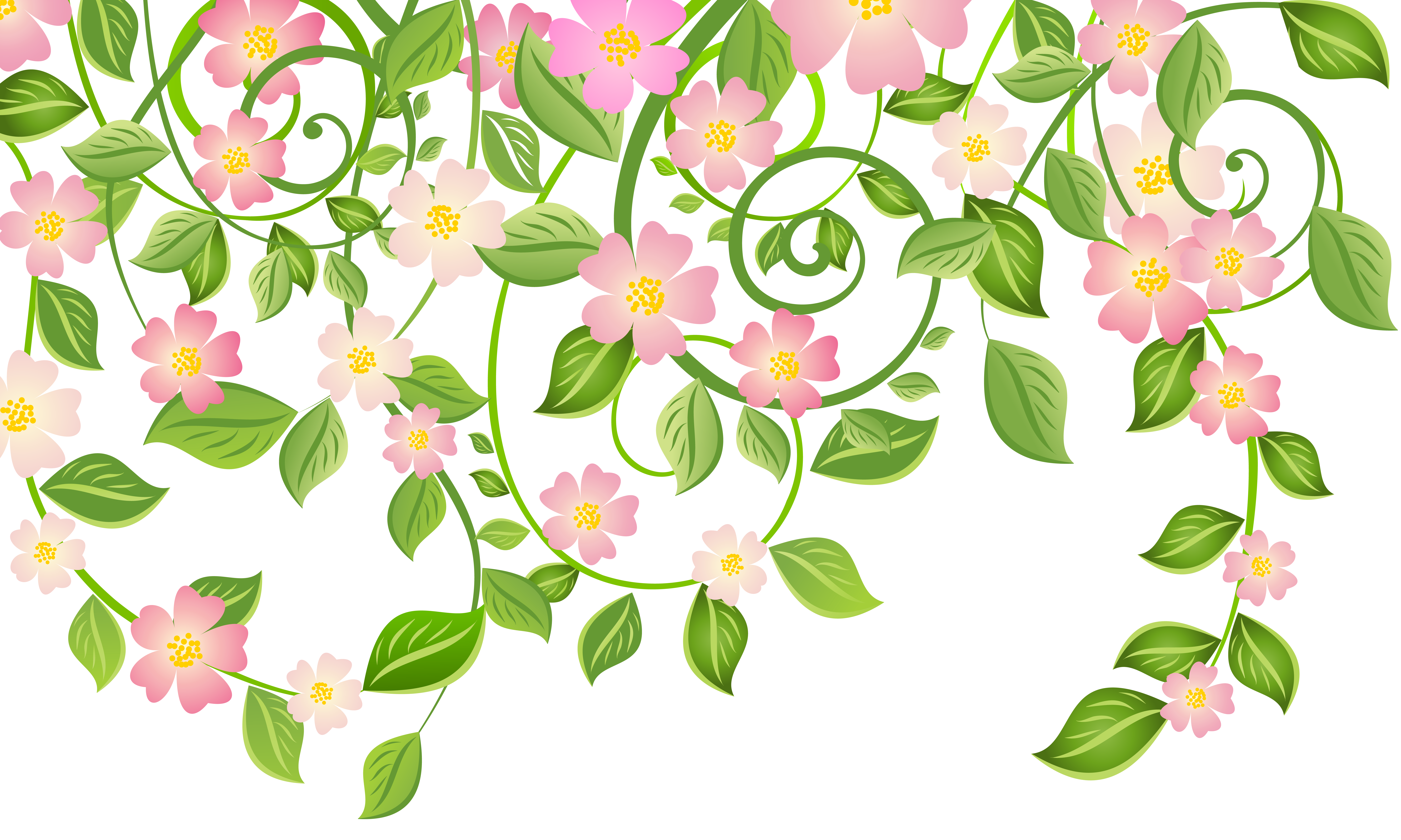 Spring Blossom Decoration with Leaves Transparent PNG Clip Art Image 