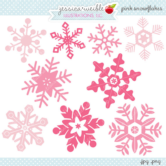 Pink Snowflakes Cute Digital Clipart 