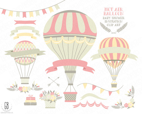 Hot Air Balloon, Flower Basket, Floral Wreaths, Ribbons, Baby 